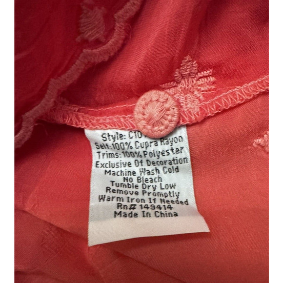 Johnny Was Tay Eylet Floral Embroidered Button Up Top Passionfruit Size Medium - Picture 8 of 8